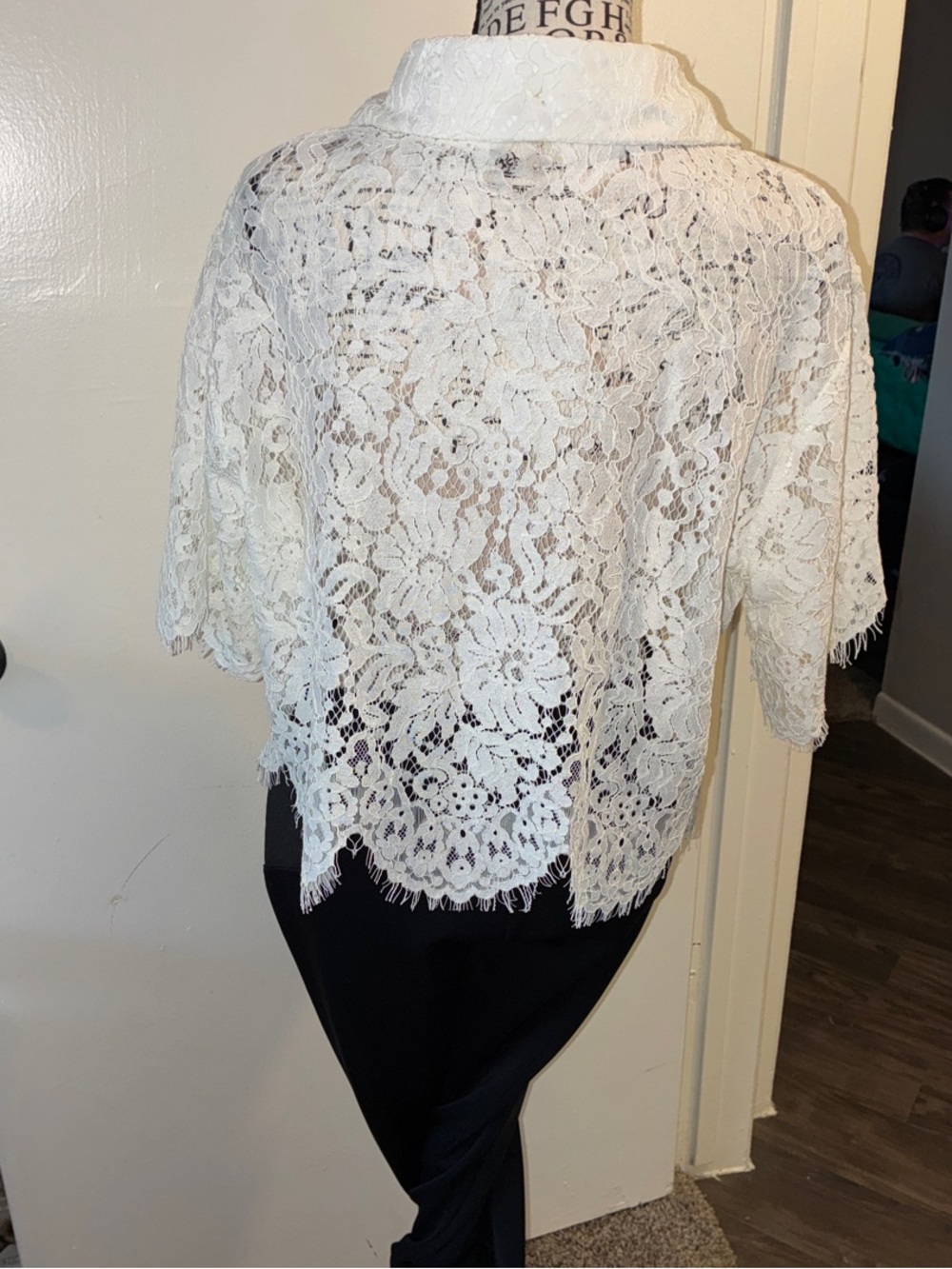 White Lace Button-Down Shirt - Women's Short Sleeve Boutique Brand:Sweet Generis - Picture 10 of 16
